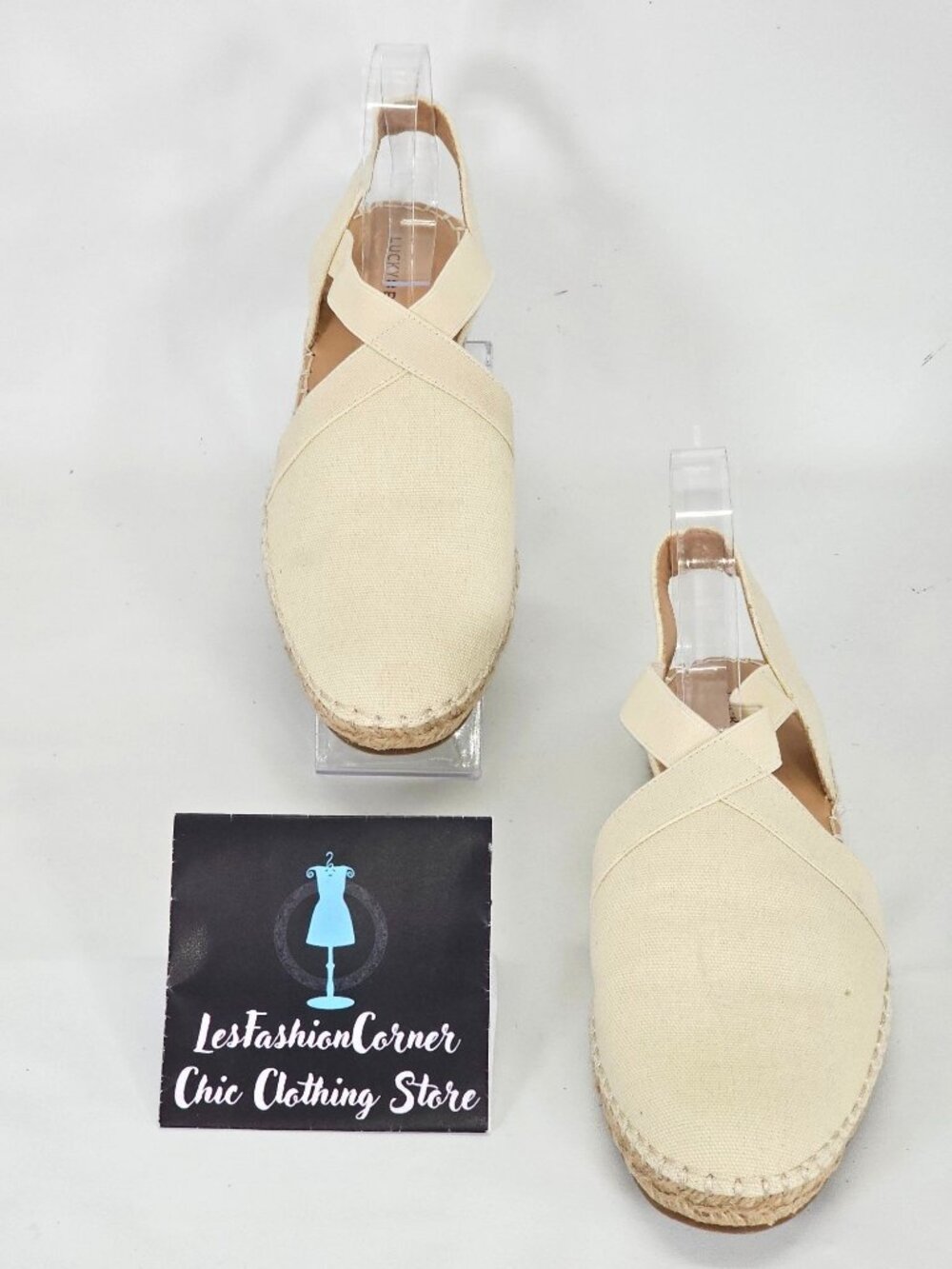 NWOB Lucky Brand Rifka Women's Espadrille Flats Beige Canvas Slip-On Sz 10 058 - Picture 2 of 14